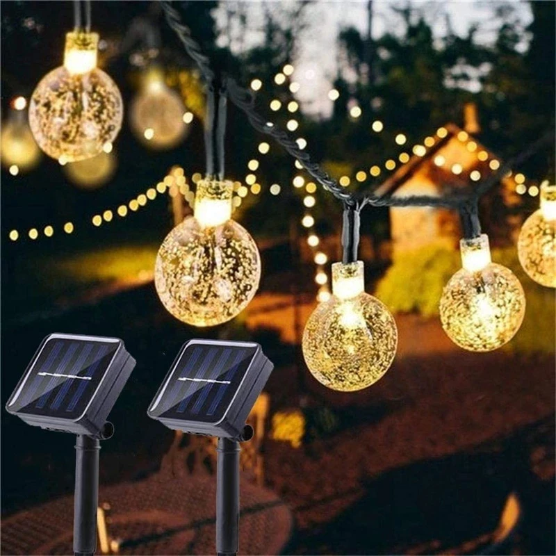 2 Pack 30 LED 19.8ft Solar String Lights Outdoor Crystal Ball Christmas Decoration Waterproof Patio Warm White 2 person rustic wagon wheel bench garden loveseat porch patio outdoor seat wood