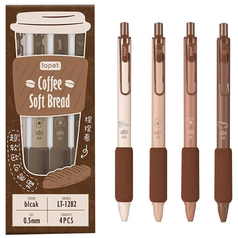 4 teile/satz Einfache Kaffee Neutral Stift 0,5mm Gepresst Schwarz Wasser Stift Für Kinder Mode Büro Schule Gel Stifte – Detail 8