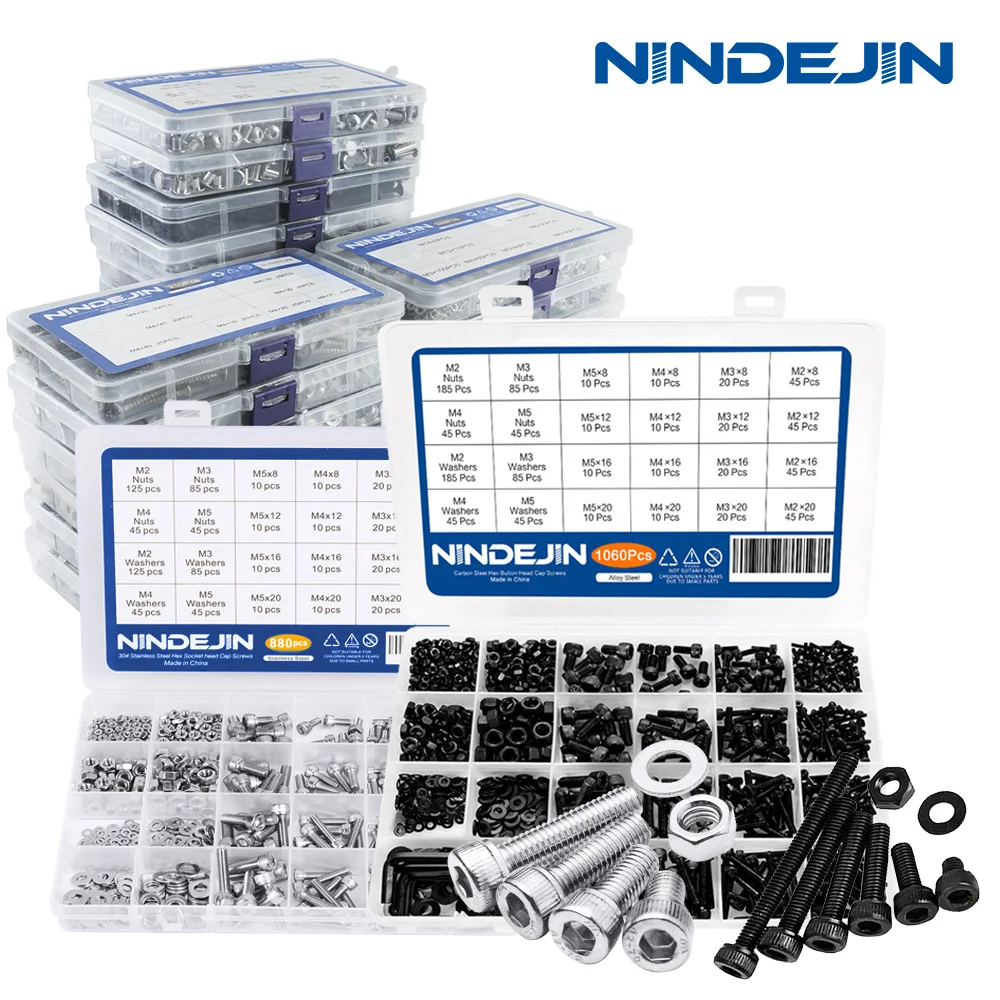 2 sets Allen Screw Kit 1060pcs+880pcs Alloy Steel Stainless Steel Hex Socket Screw Set M2 M3 M4 M5