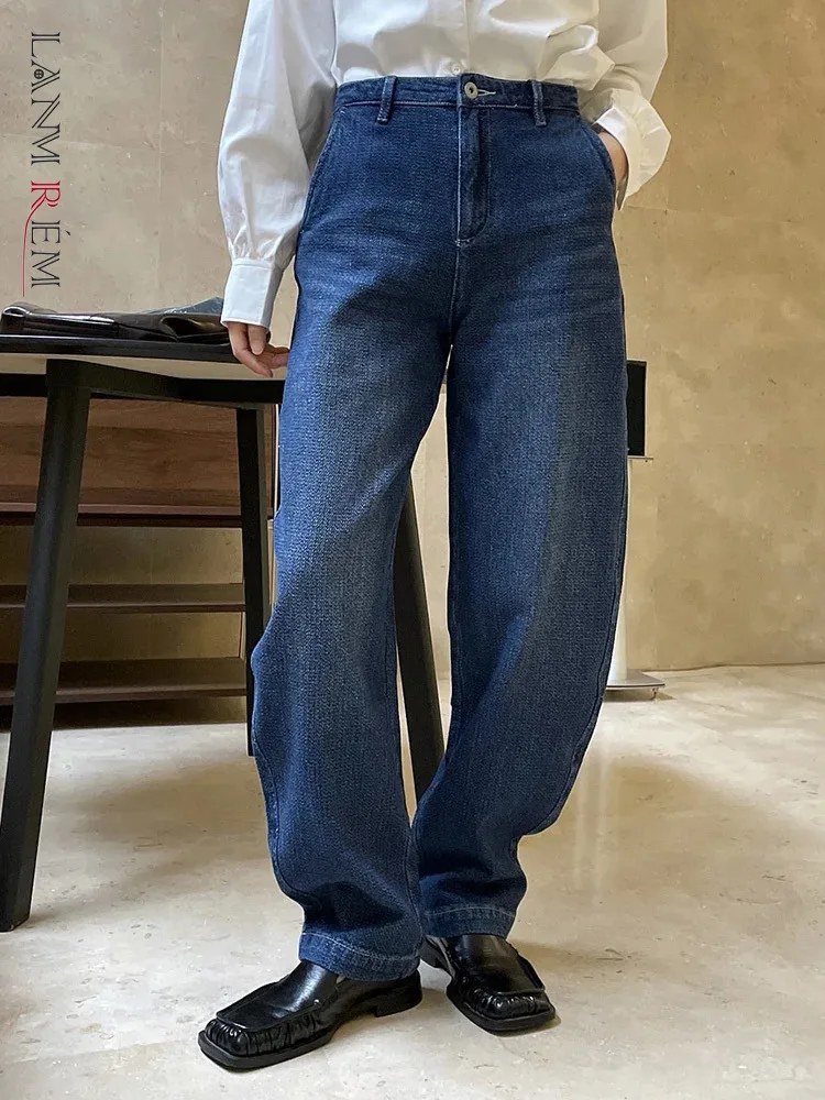 

[LANMREM] Vintage High Waist Washed Jeans For Women Straight Wide Leg Denim Pants Streetwear Clothing 2024 Spring New 26D5697