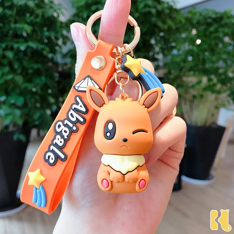 Cartoon 3D Anime Pokemon Eeveelution Pendant PVC Rubber Key Chain