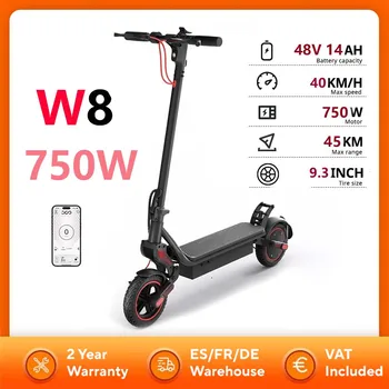 Scooter elettrico W8 750W 48V 14Ah Batteria EScooter 9,3 pollici 40 km/h Velocità massima 45 km Gamma massima Controllo APP Monopattini elettrici