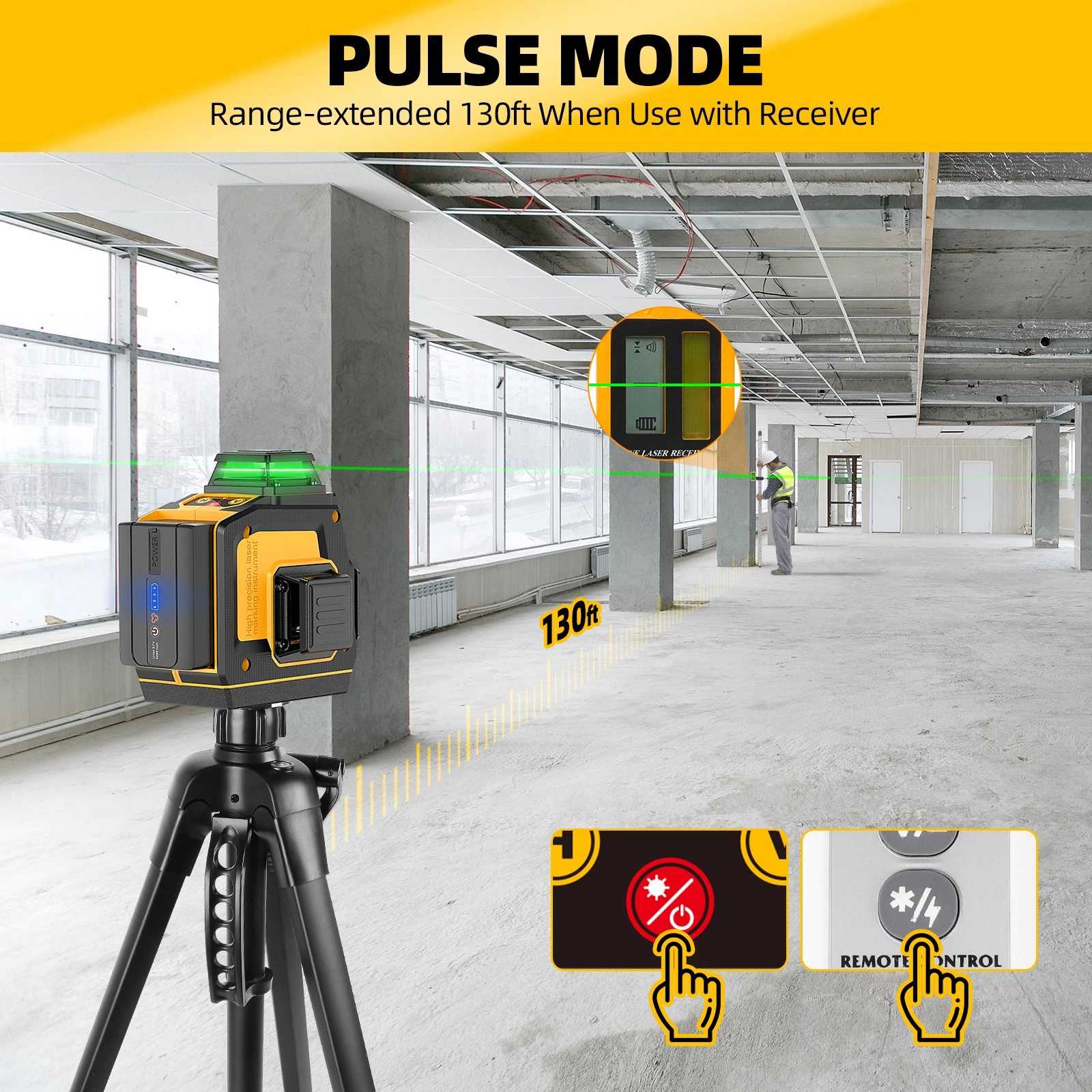 Laser Level 360° Self Leveling  3D 12 Lines Green Laser Cross Line with Remote C