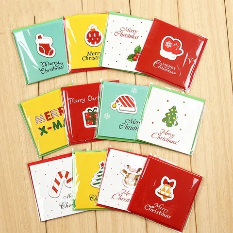 

12pcs Merry Christmas Cards Mini Deer Noel tree Greeting Cards Xmas Party New Year 2021 postcard Christmas Gift cards for Kids