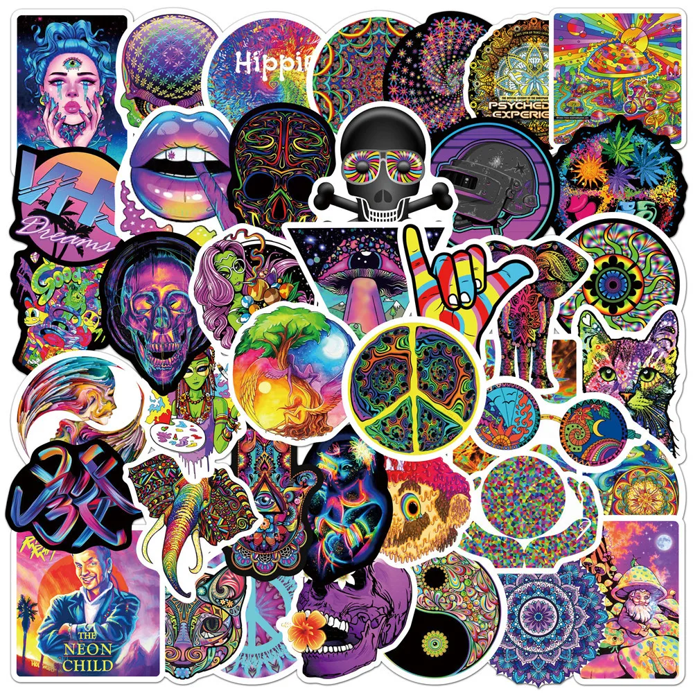 10/50PCS Colorful Psychedelic Art Graffiti Stickers Luggage DIY Aesthetics Decoration Stickers Refrigerator Skateboard Stickers