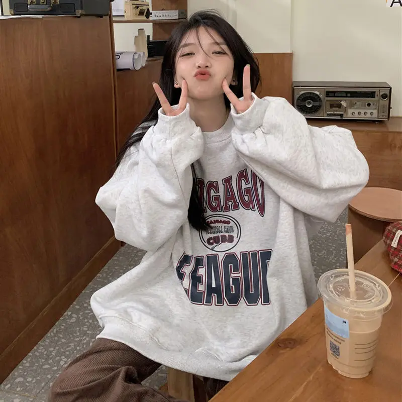 

American Vintage Letter Blouse Casual Fashion No Hat Senior Sense Printed Bf Lazy Wind All Wear Hoodie