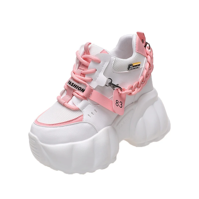 Women Platform Sneakers Chain Chunky 10CM Thick Sole Casual Vulcanized Sport High Platform platform sneakers
