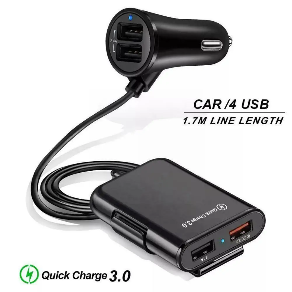 

Car Cigarette Lighter 4 Ports QC3.0+2.4A+3.1A USB Car Charger Universal USB Fast Adapter with 5.6ft Extension Cord Cable fo C7R7