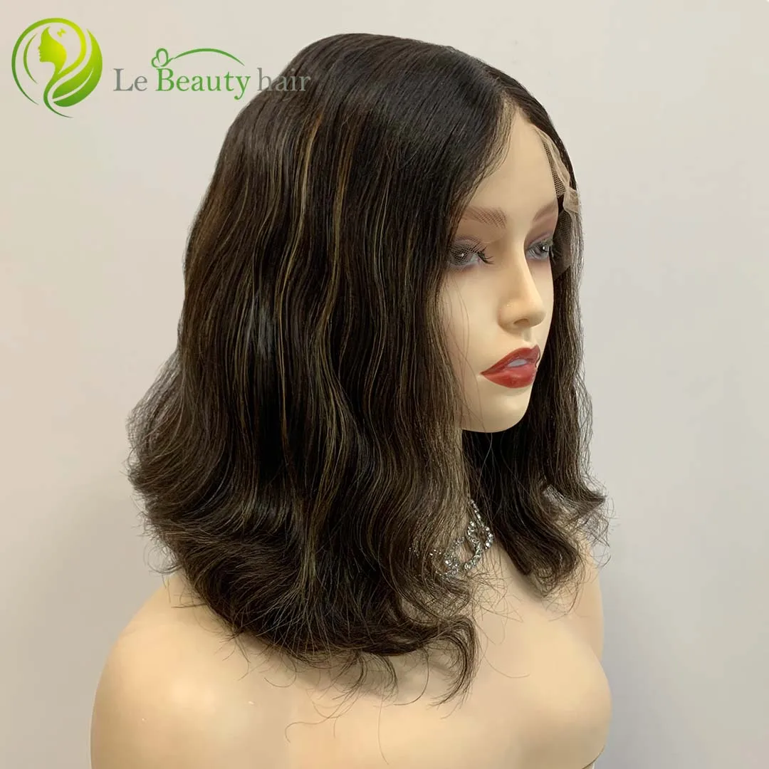 Lebeauty Hair Swiss Lace Top Wig Real Human Hair Jewish Wigs Kosher Wig Natural Wave With Highlights With Baby