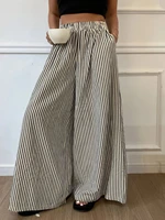 Plus size Europe and the United States cross-border spring and summer  striped pocket elasticated waist wide-leg trous - Image 2