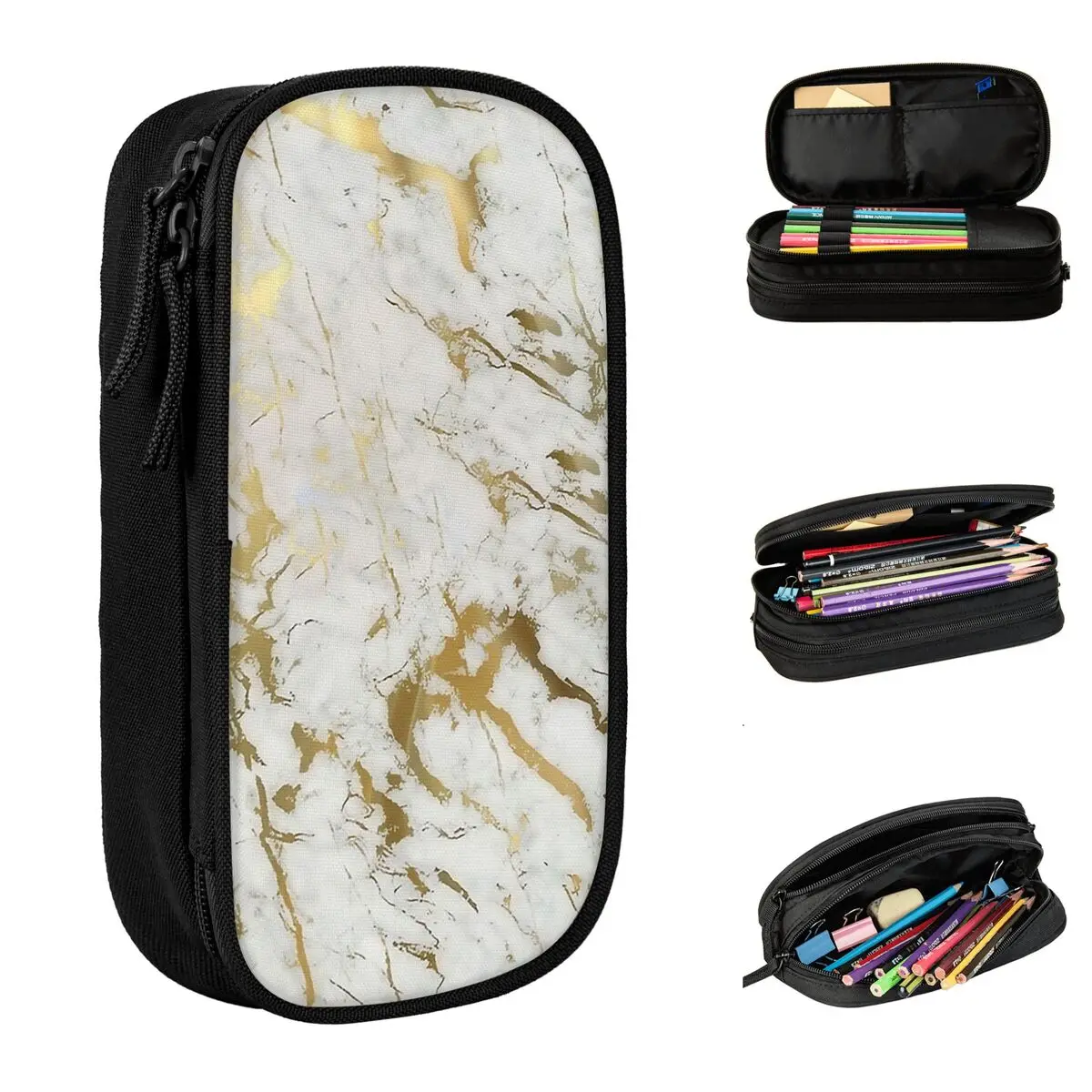 Marble Luxury Geometric Pattern Pencil Case Durable Pencil Bag Large  Capacity Storage Pen Pouch