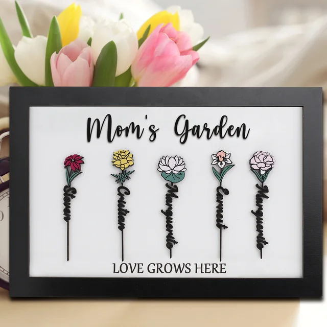 Custom Dry Flower Mom Night Light with 1-10 Name Personalized