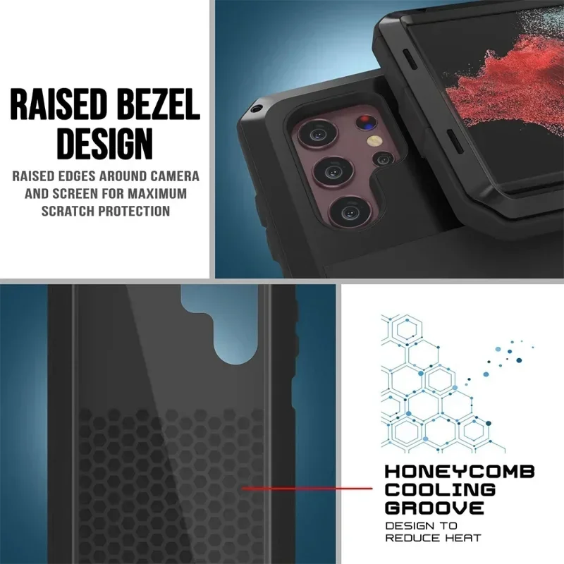 Case For Samsung S24 S23 S22 Ultra Plus Note 20 Ultra Case Heavy Duty Protection Doom Armor Metal Aluminum Phone Luxury Cover