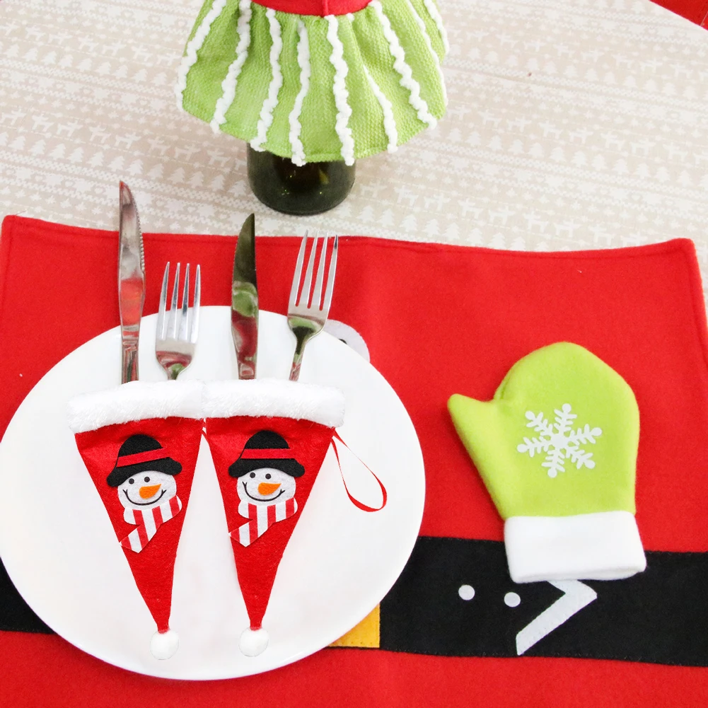 Christmas Hat Tableware Bag Non Woven Fabric Home Holiday Party Decor