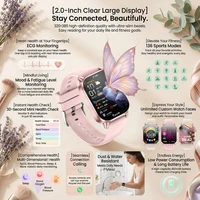 Montre connectée de santé et de mode 2026 pour femmes, écran AMOLED 2,0 pouces, ECG, examen physique, analyse de graisse, acide urique, fréquence cardiaque, appels Bluetooth, pour dames 2