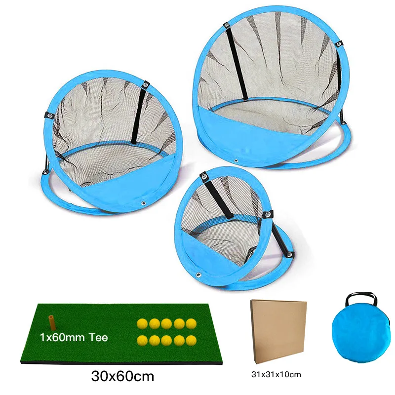 

3-in-1 Golf Chipping Nets Hitting Net Target Training Aids Free Foam Balls Rubber Tees Foldable Practice Tool for Sport Games