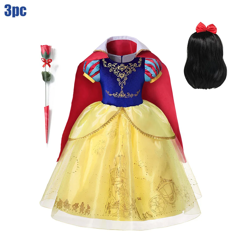 thumbnail image 1 of Disney disfraz de princesa Blancanieves para niña, manga abullonada con capa, vestido de Halloween para fiesta, vestidos de cumpleaños para niña de 2 a 8 años, 1 of 5