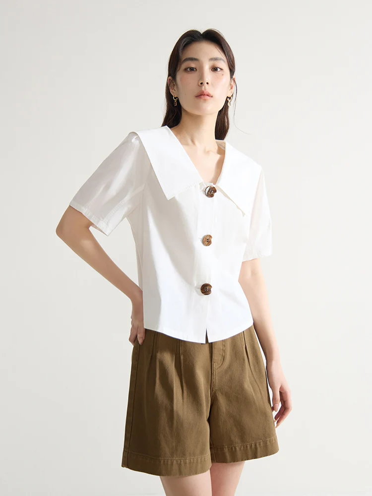 DUSHU French Retro Versatile Commuter Lapel Shirt For Women 2024 Summer New Simple Design Short-sleeved Tops 24DS82374