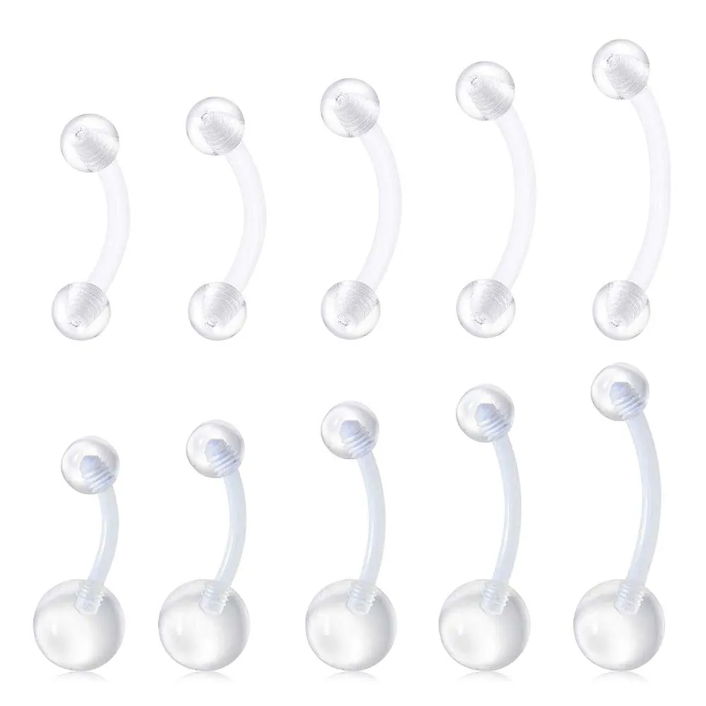 

Прозрачные кольца для пупка Bioflex, 14 г, 16 г, пластиковое кольцо для живота, изогнутая штанга, пирсинг для пупка, фиксаторы для работы и хирургии