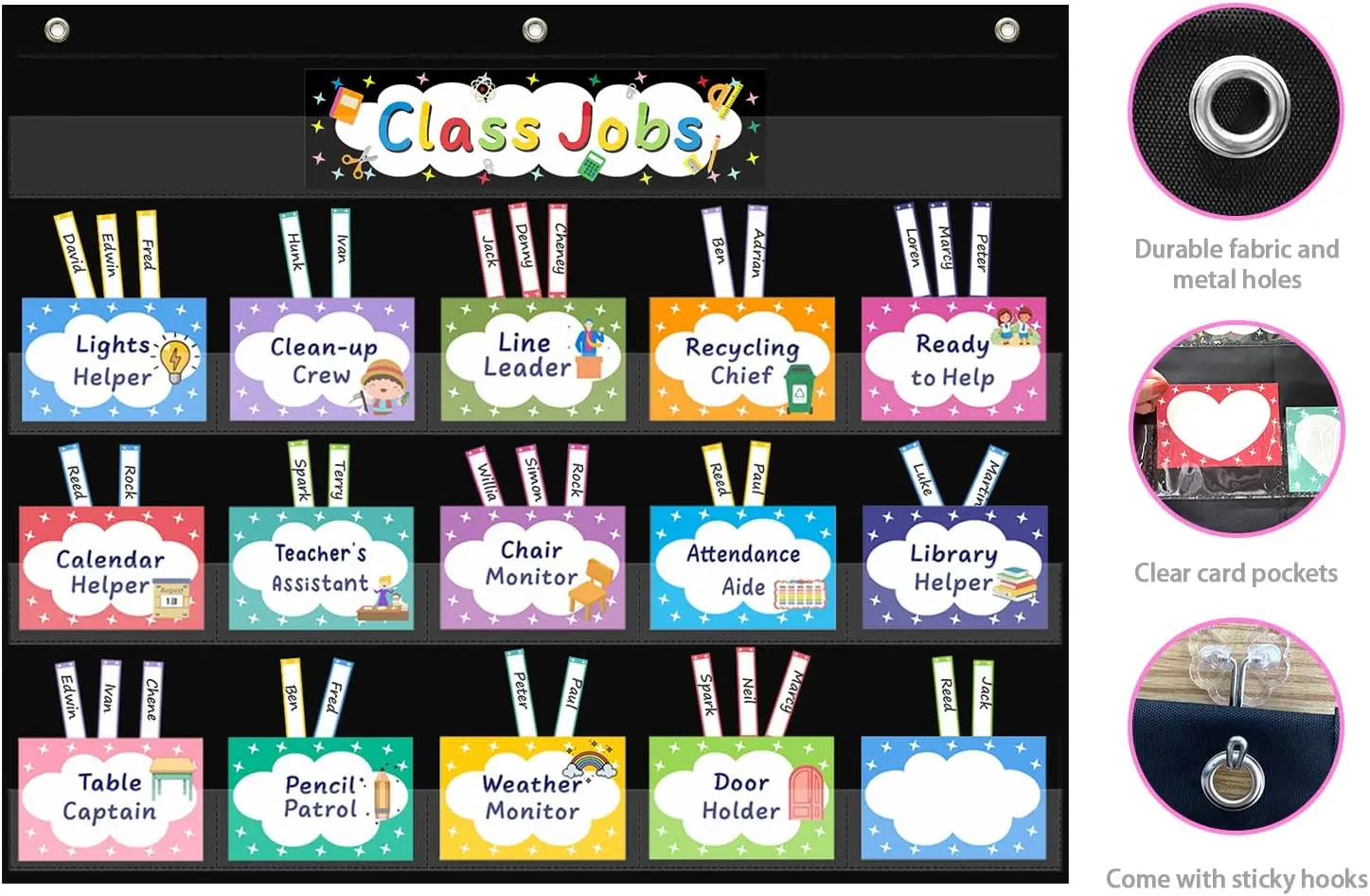 Class Jobs Pocket Chart Class Management Educational Pocket Chart with 70 Colorful Dry Erase Cards 3 Hooks For Students Visual Schedule Chart Schedule Chart
