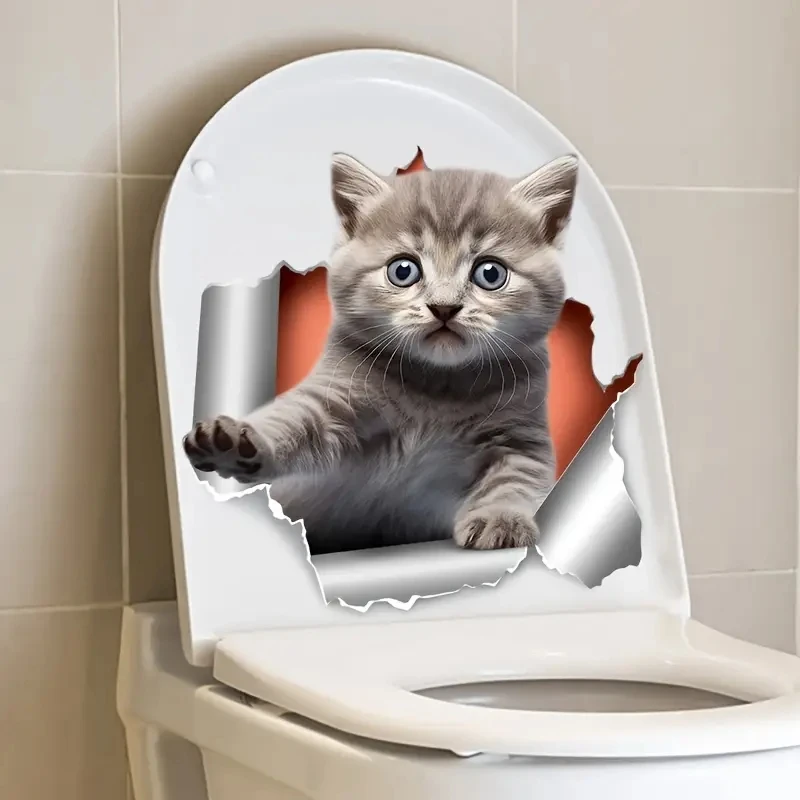 Adesivo per WC 3D simpatico gatto Adesivo per copriwater per bagno Adesivi murali Accessori per WC animali Divertimento per la decorazione della stanza del bagno di casa  15
