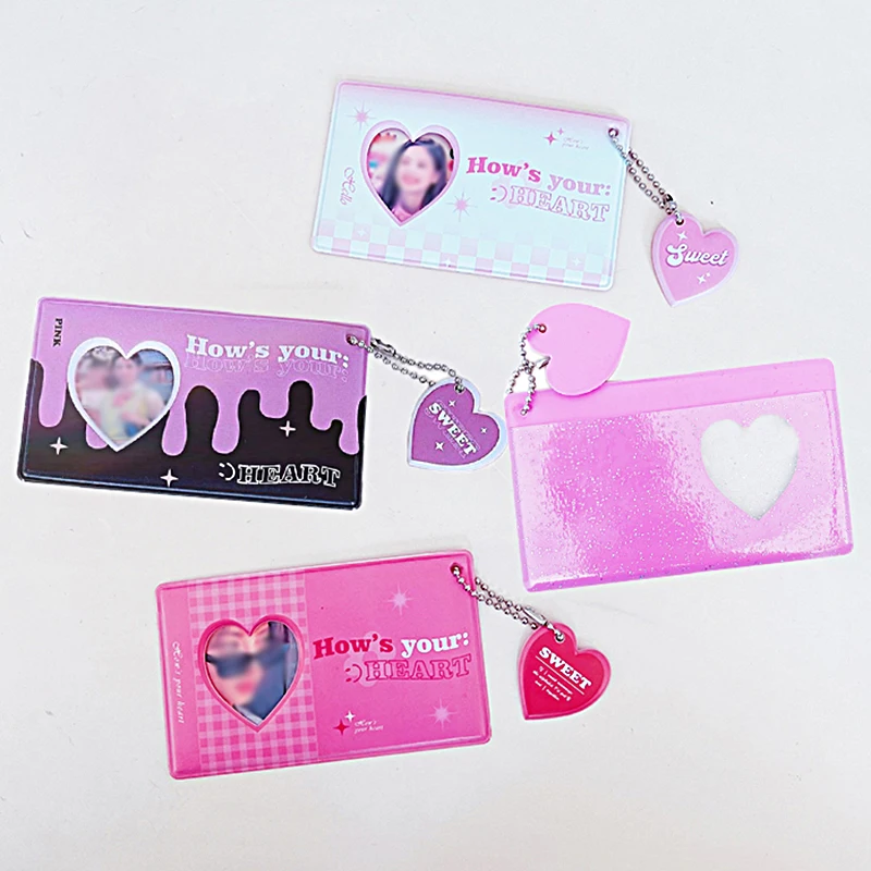 Card Protective Sleeve Photo Pocket Photo Holder Goo Card Holder Pendant Card Storage Idol Photoes Sleeve Cartoon 3Inch INS Cute cartoon photos card keychain holder 1 inches card bag photo album keyring hollow love photo holder key rings holds business card