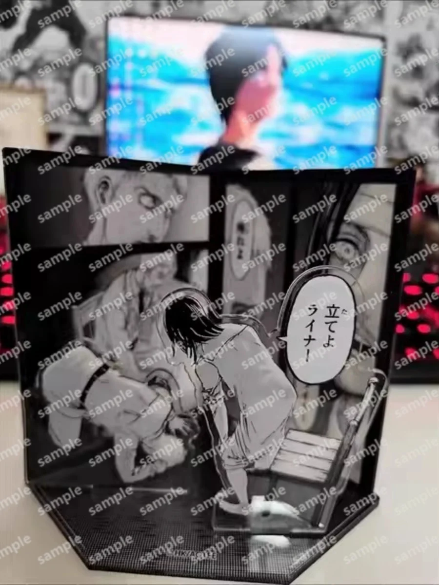 타이탄에 대한 애니메이션 공격 유명한 장면 스탠드, 라이너 브라운 레비 · 애커만 에렌 예거 아크릴 스탠드 모델 장난감, 멀티 인서트 스탠드