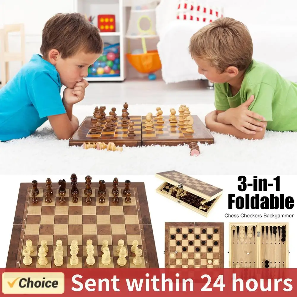 3 in 1 Chess Board Sets Wooden Exquisite Chess Set and Checkers Game Set Travel Sets for Board Game