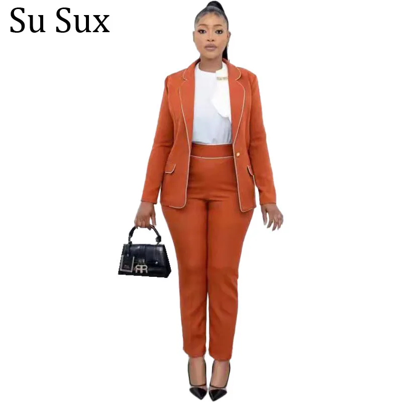 

Business Women Blazer Sets 2 Piece Outfits Office Lady Solid Long Sleeve Top and Pencil Pants Suits Tracksuit 2022 Spring Autumn