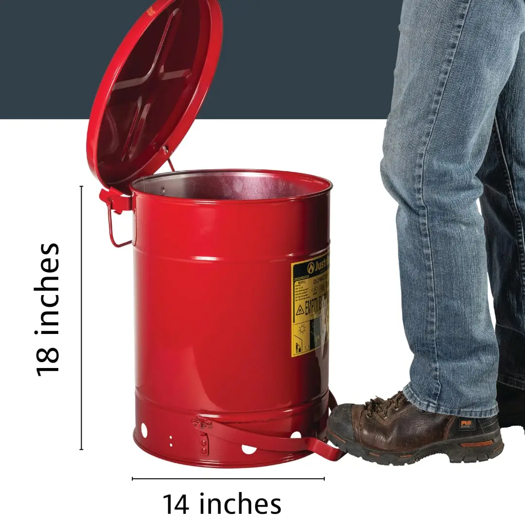 10 Gallon Galvanized Steel Oily Waste Can, 18" x 14" Metal Oil Rag Safety Can With Foot Operated Self-Closing Lid for Oil Rag