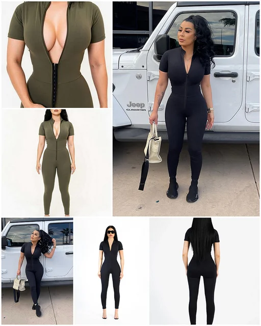Sibybo Sculpting Playsuit Women Sexy Short Sleeve Waist Corset Rompers  Jumpsuits Femme Summer Zip Body-Shaping One Piece Outfits