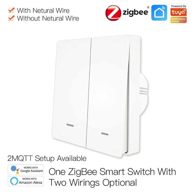 Moeshome Tuya ZigBee Smart Light Switch No Neutral Wire No Capacitor Needed Smart Life 1/2/3 Gang Via Alexa Google Home 2mqtt 