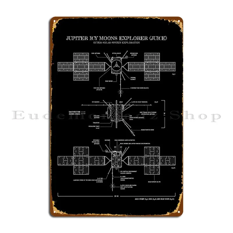 Jupiter Icy Moons Explorer Juice Mission Vertical White Stencil No Background Metal Platform Poster Cinema Designs Tin Sign Poster