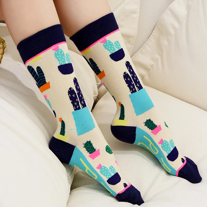 2023 new creative women\'s straight cartoon animal characters plant cactus graffiti fun trendy socks  designer socks