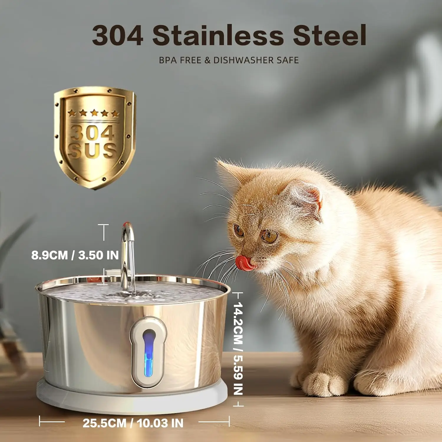 Cat Fountains For Drinking YUWENUS 135 Oz Stainless Steel Cat Water Fountain,  Battery Operated Pet Fountain Cat Water Bowl