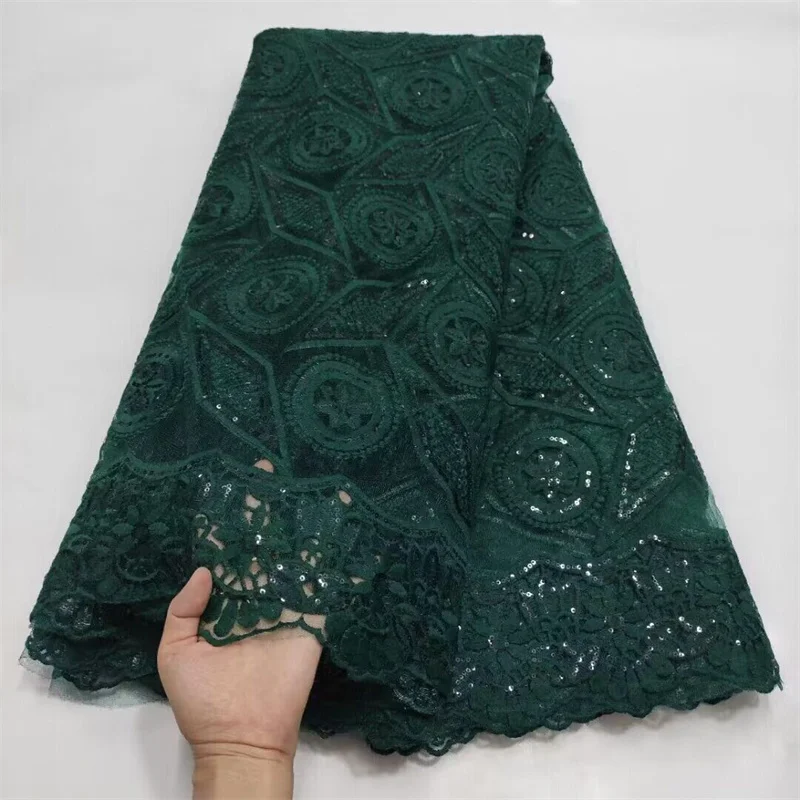 Lace fabric African French Net Sequins Sewing Embroidered Tulle Nigerian 2.5Yards