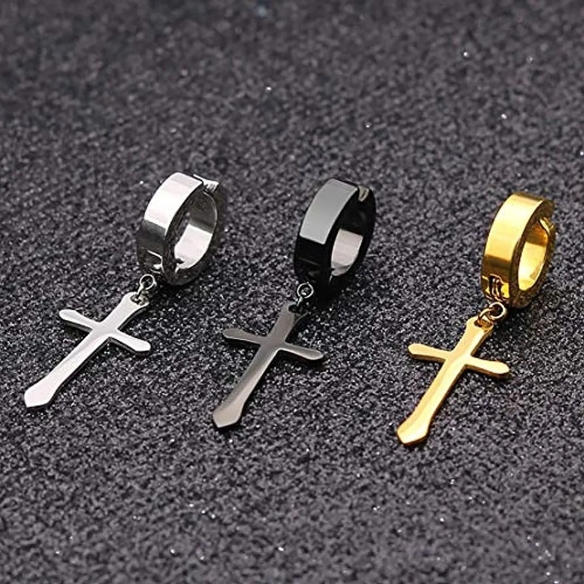4 Pairs Simple Stainless Steel Magnetic Stud Earrings for Men Cross Pendant Ear Clips