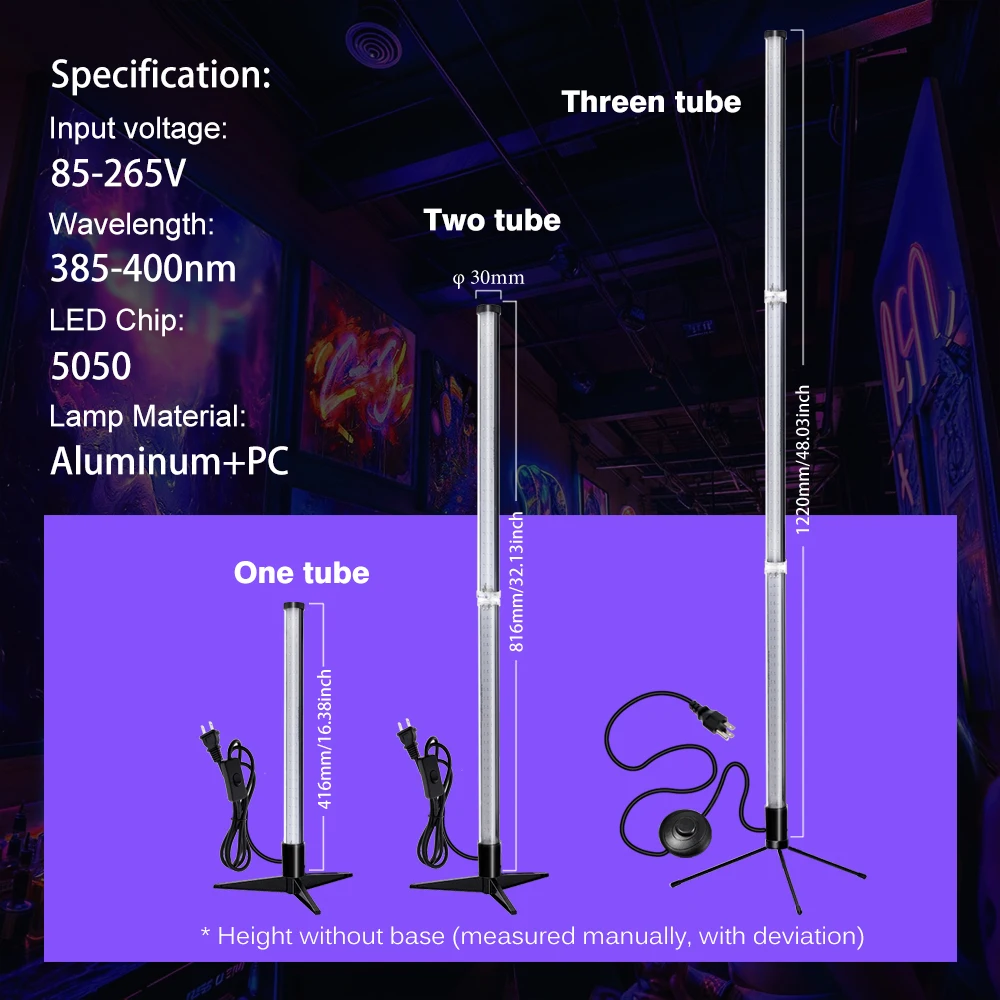 385-400nm UV LED Light Tube Fluorescent Ultraviolet Curing Floor Lamp Blacklight for Halloween Party Decor