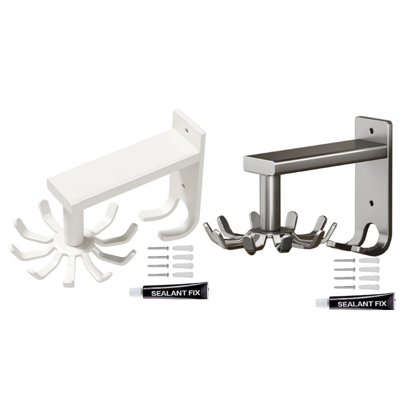

Wall Mounted Organizers with 10Rotating Hooks Kitchen Utensil Storage Hanger 85WC