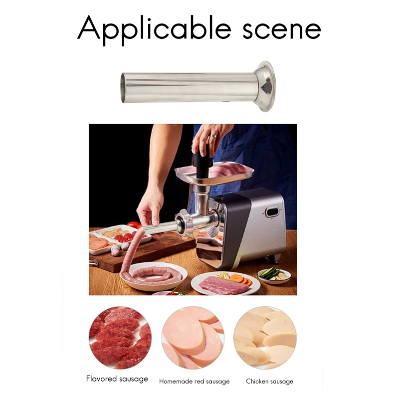 Kitchen Utensils 3Pcs Stainless Steel Sausage Stuffer Filling Tubes Funnels Nozzles Spare Parts Filler Tube Base Diameter:58Mm