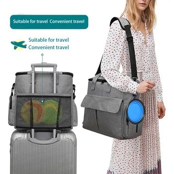 Dog Travel Bag Backpack Pet Accessories Organizer for Week Away/Overnight, w/ 2 Food Bags 1 Waterproof Placemat 2 Foldable Bowls 2