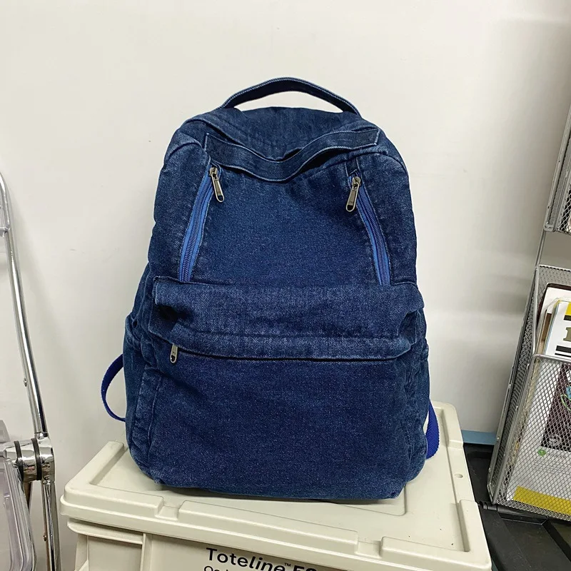 Casual Denim Women's Backpack Large Capacity College Students School Bag For Girls Vintage Simple Male Travel Backapck