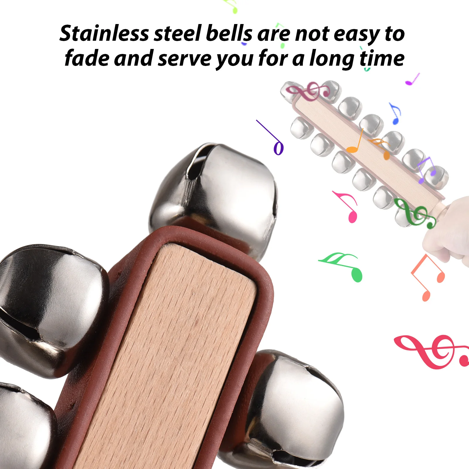 Hand Jingle Bells Hand Sleigh Bells Wooden Shaker Jingle Stick Musical Percussion Instrument for Xmas Holiday