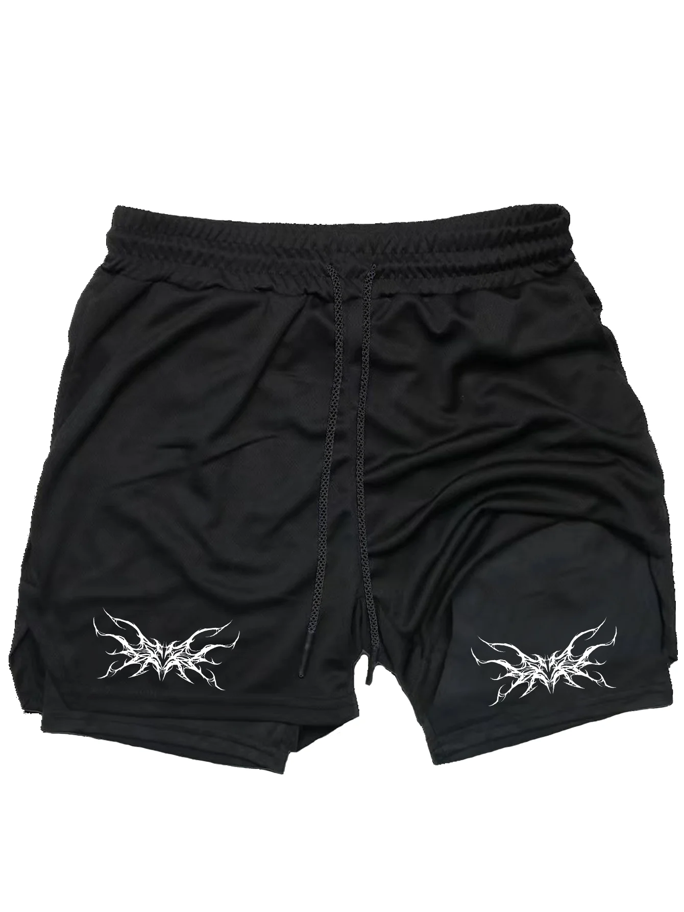 Anime Mens Shorts Sport 2 in 1 Gym Jogging Running Training Breathable Fitness Double Layer Hidden-Pocket Short Pants