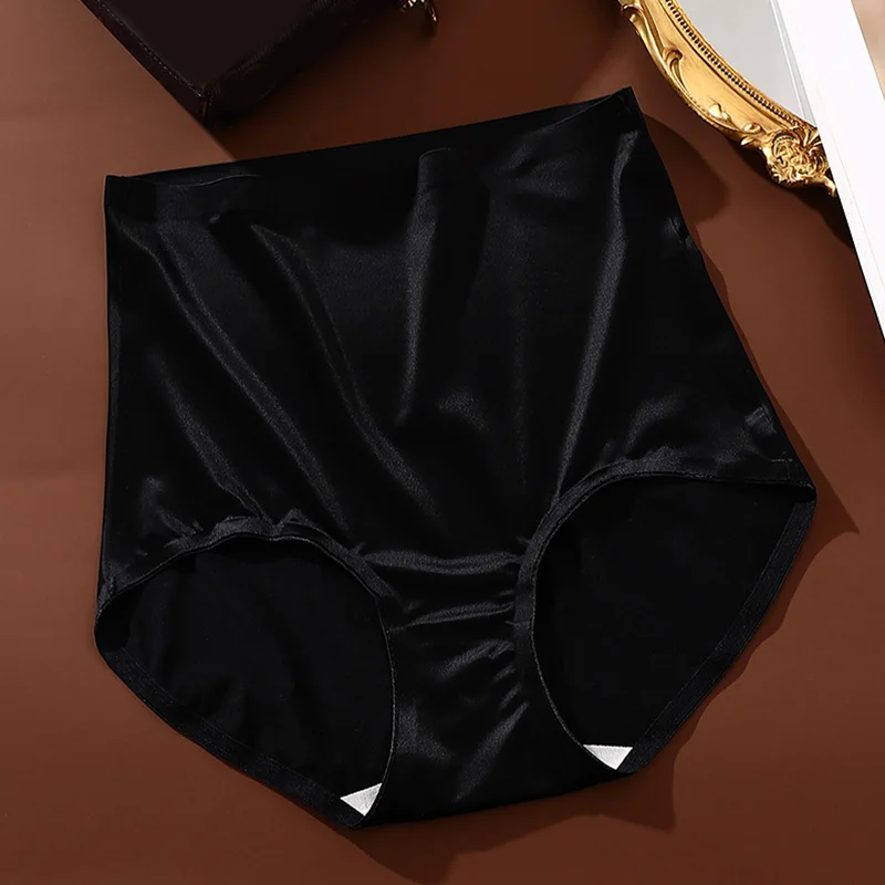 Satin Silk Panties For Women Sexy Seamless Breifs Underwear High Waist Soft Breathable Crotch Female Underpants Solid Lingerie