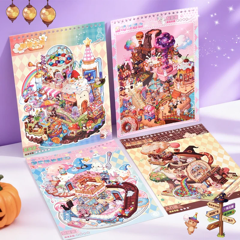 6가지 다른 미니어처 장면 스티커 컬렉션, 저널 스티커, 작은 장면 스티커, 3D 스테레오 DIY 장 창의적 스티커가 포함된 책 1권