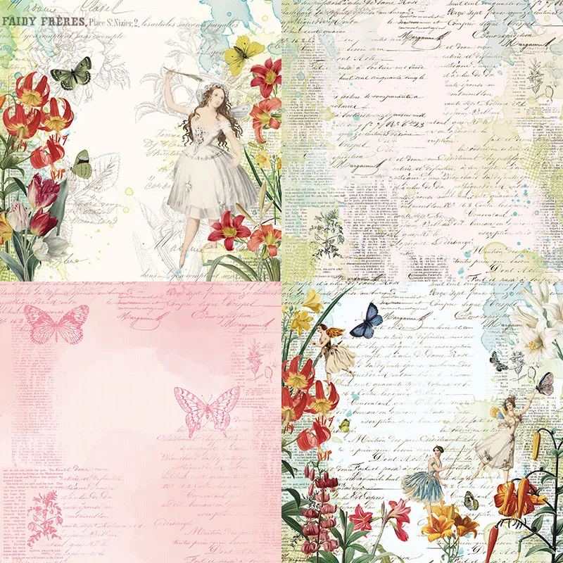 24Sheets/Set Vintage Flower Material Ppaper DIY Scrapbooking Journal Base Collage Photo Props Gift Wrapping Decoration Paper