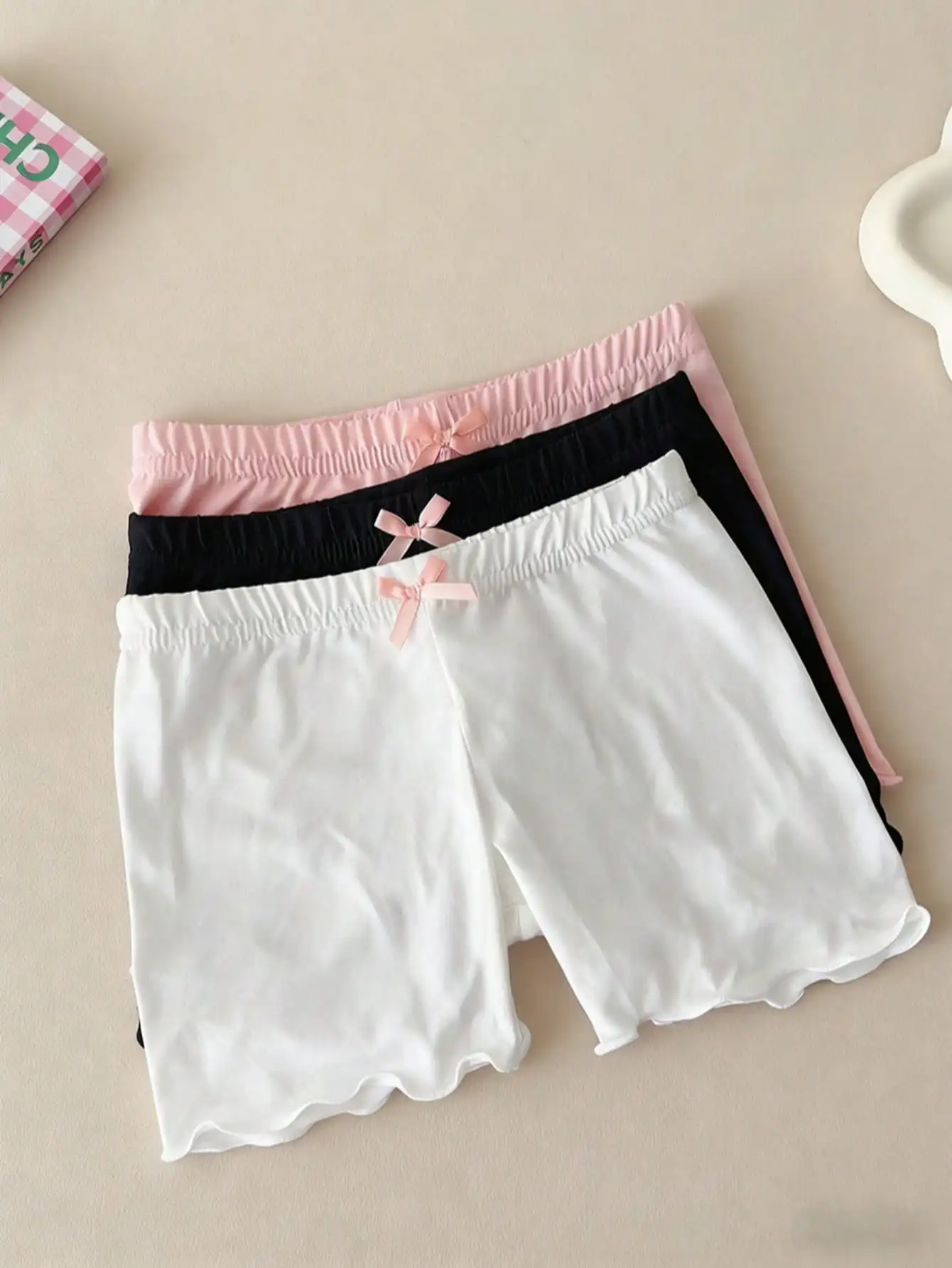 3Pcs 여아 모달 안전 반바지 2-10Y 노출 방지 리본 장식 아동용 반바지 캐주얼, 해변, 파티 및 공주 의상용