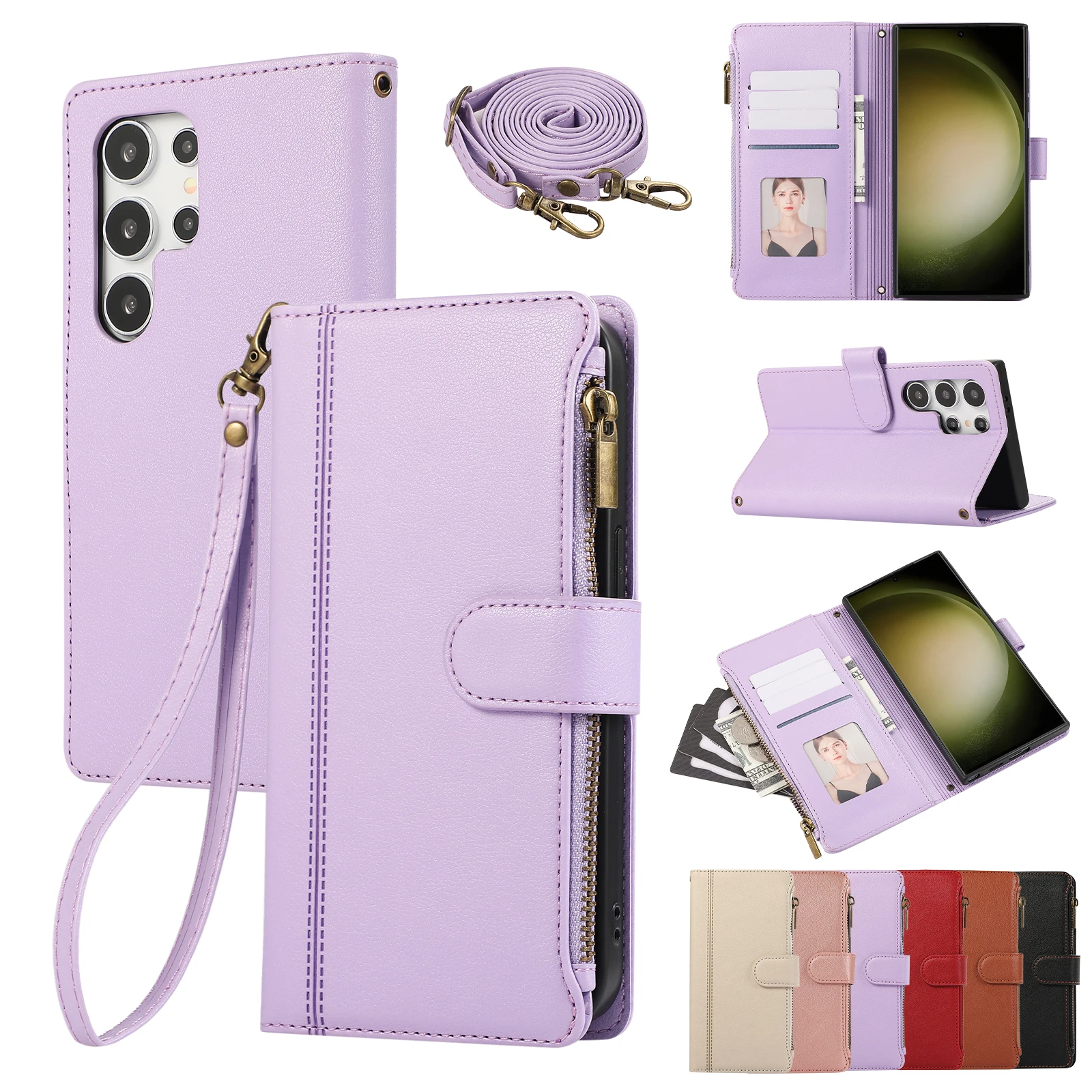 Leather Wallet Phone Case with Card & Cash Pockets - Stand Feature Included