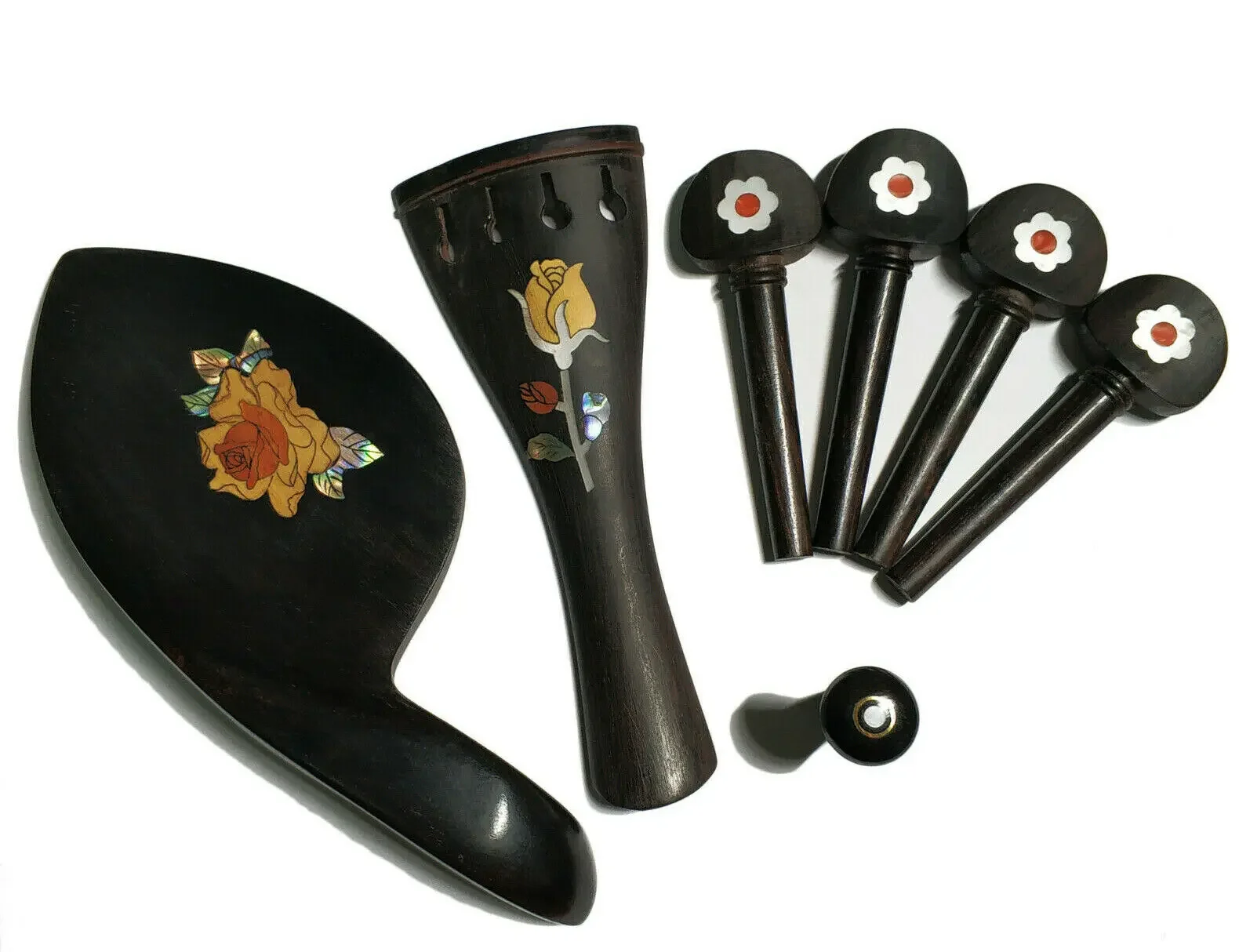 

Ebony inlay Pearl shells Violin Accessories Set, 4/4 Size Violin Fingerboard Tailpiece Pegs Endpin Chinrest